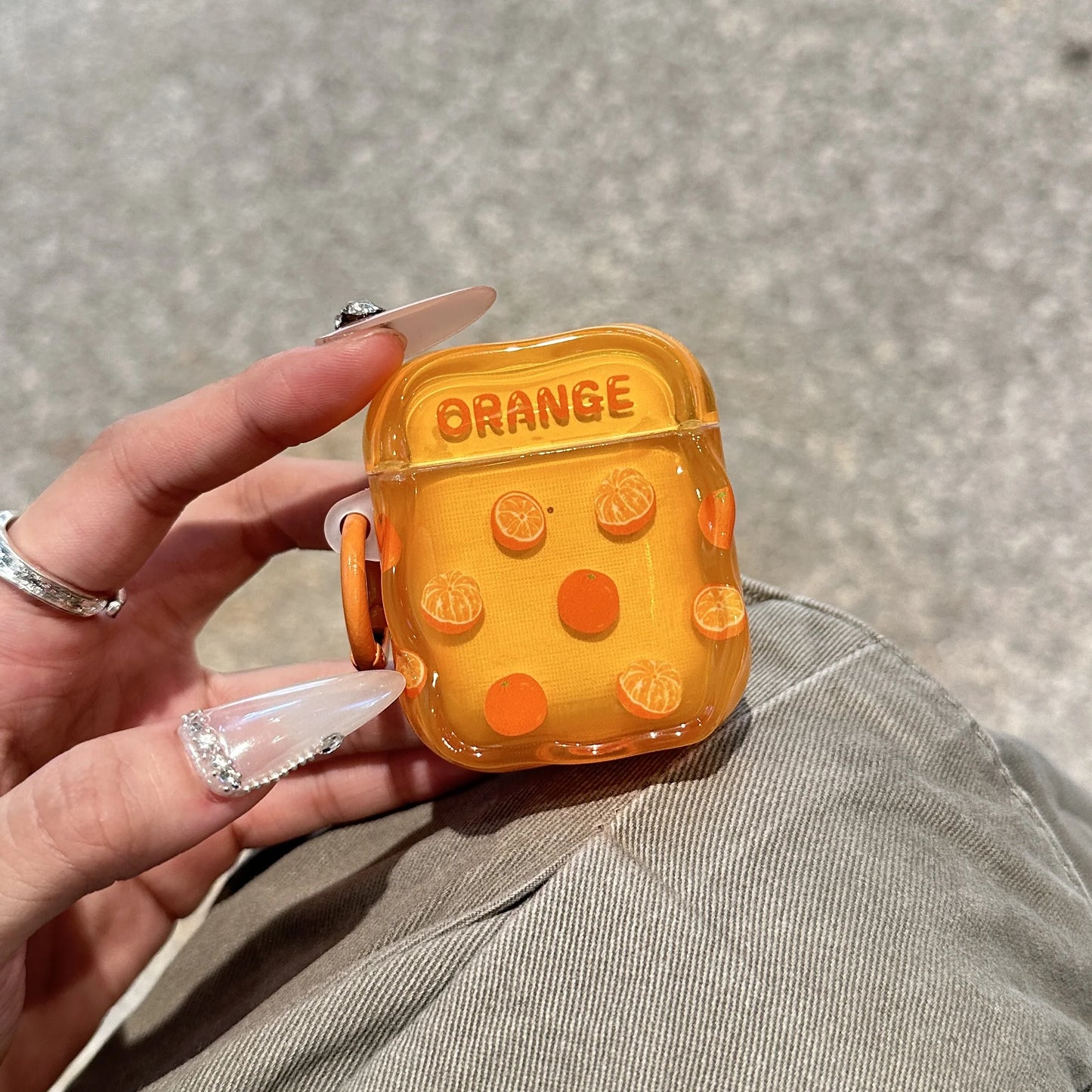 Glossy Orange Fruit Theme AirPods Case With Charm
