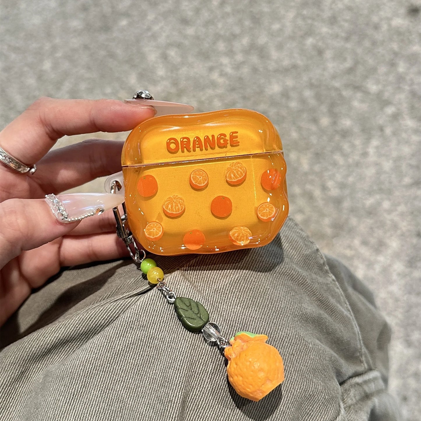 Glossy Orange Fruit Theme AirPods Case With Charm