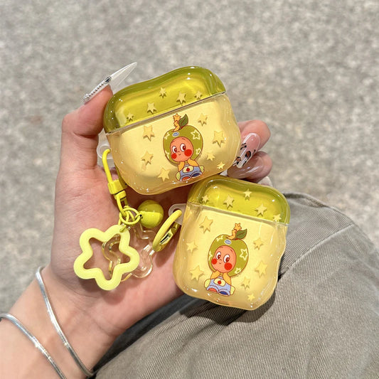 Glossy Protective Yellow Cartoon Star AirPods Case With Keychain