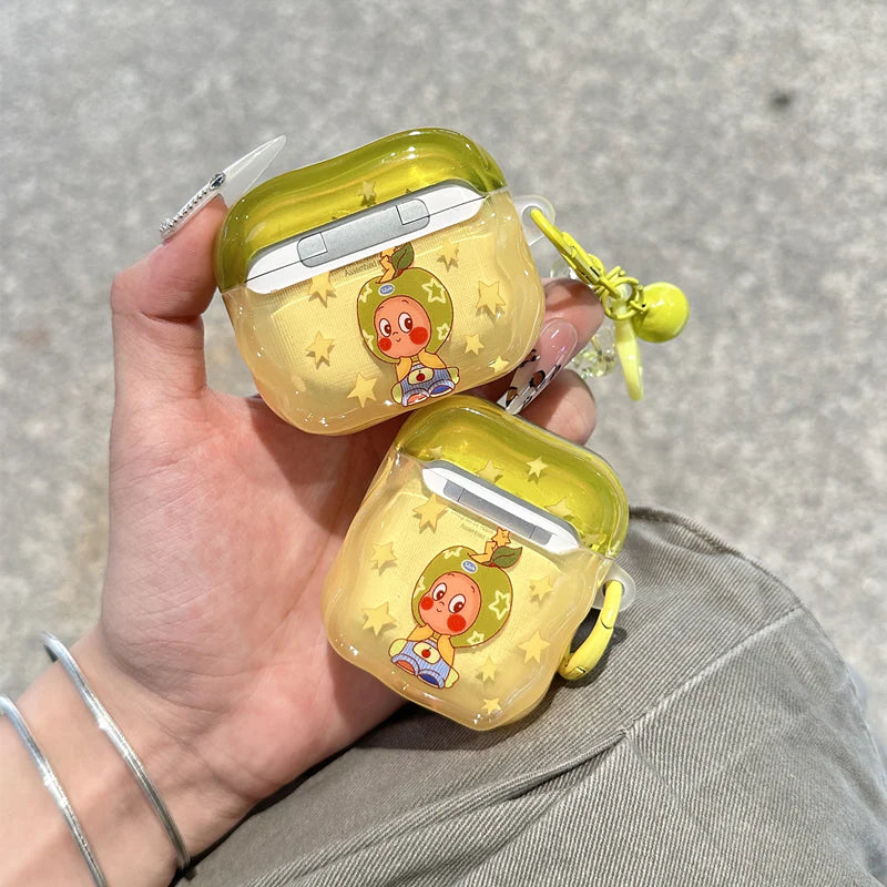 Glossy Protective Yellow Cartoon Star AirPods Case With Keychain