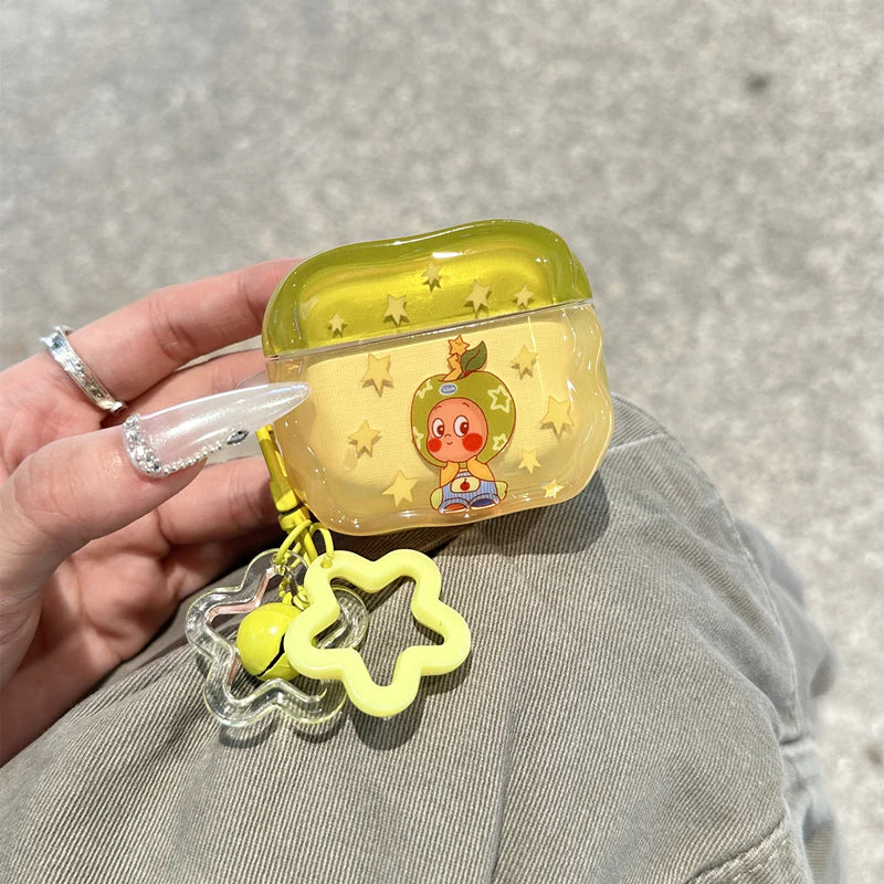 Glossy Protective Yellow Cartoon Star AirPods Case With Keychain