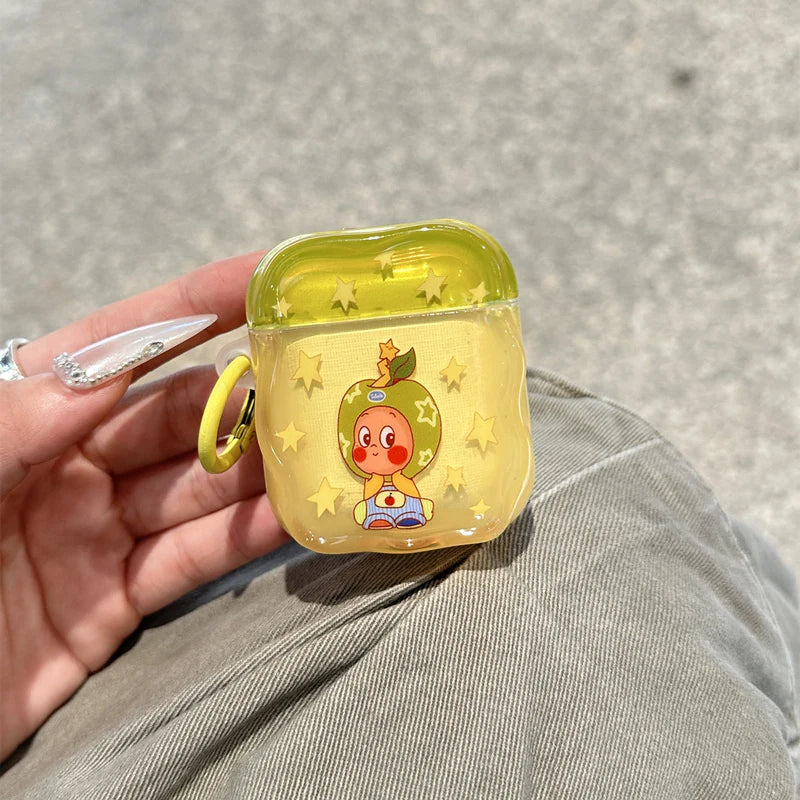 Glossy Protective Yellow Cartoon Star AirPods Case With Keychain
