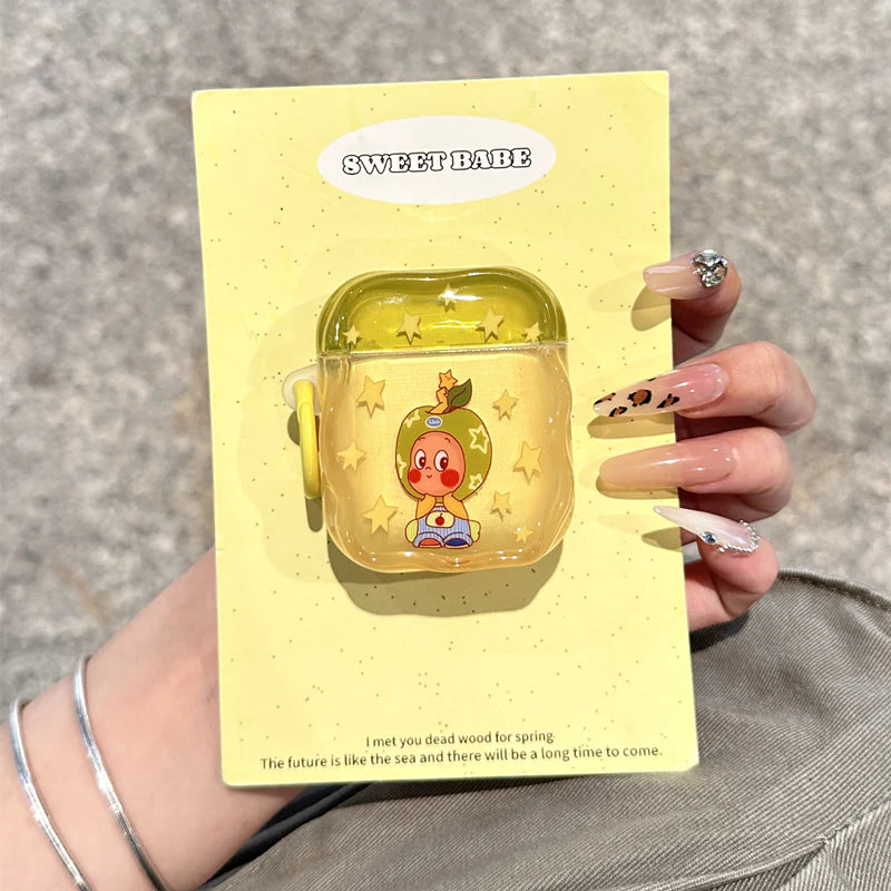 Glossy Protective Yellow Cartoon Star AirPods Case With Keychain