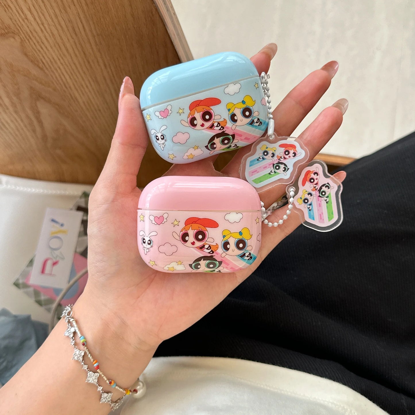 Glossy Cartoon Powerpuff Girls AirPods Case