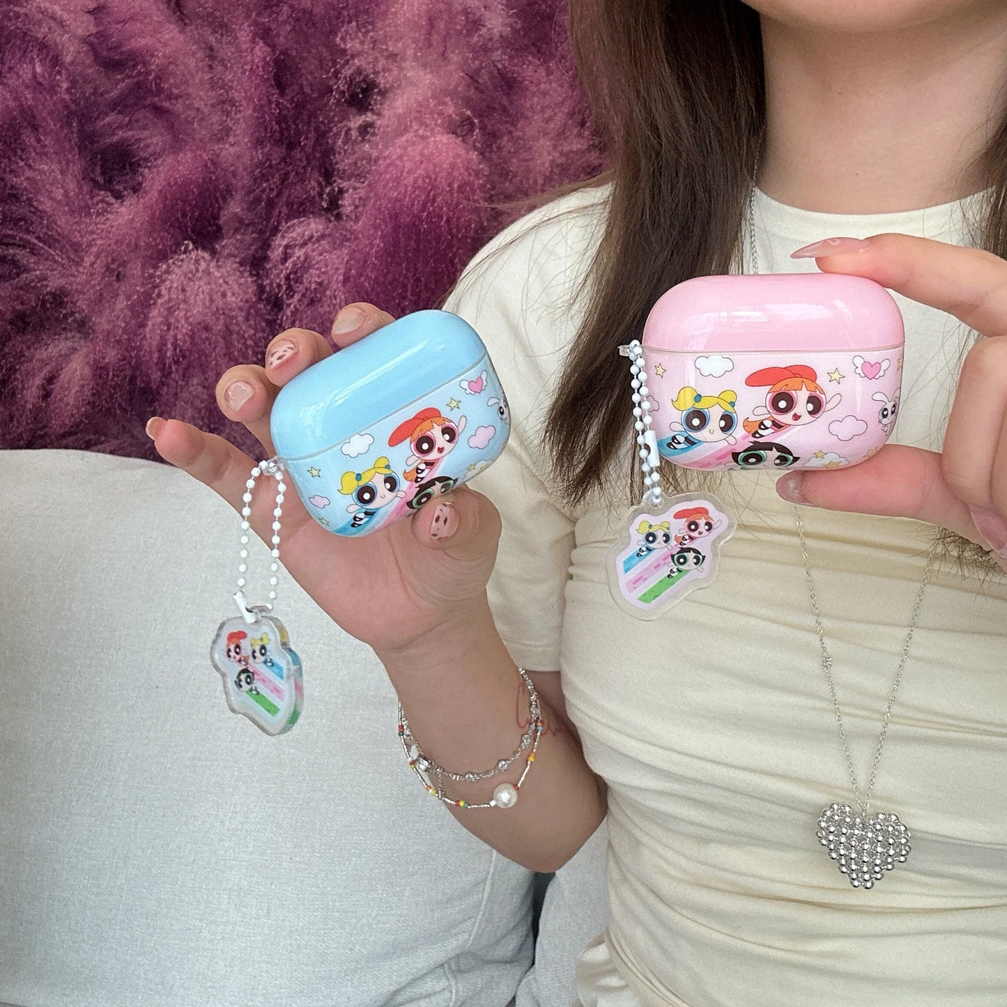 Glossy Cartoon Powerpuff Girls AirPods Case