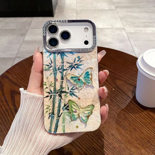 3D Butterfly Bamboo Relief Phone Case with Camera Lens Protection