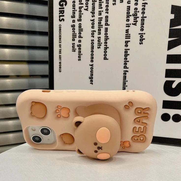 Cute Bear Silicone With Pop Stand Phone Case