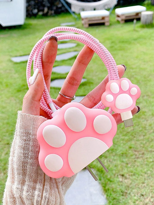 Cute Cartoon Series Fast Charger Protector for iPhone (Pink Cat Paw)