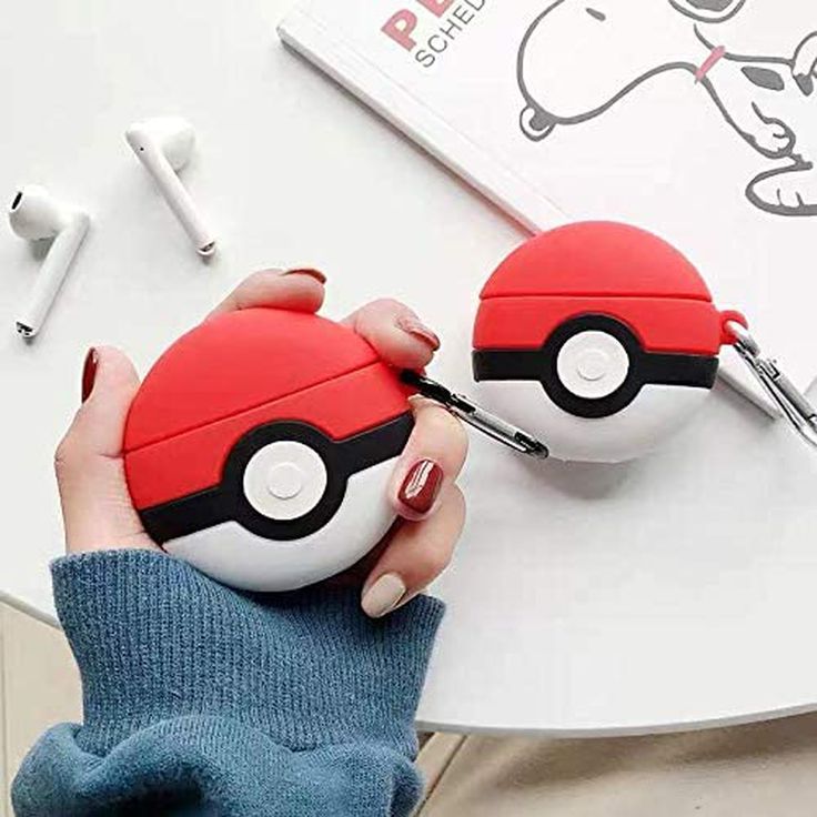 Airpods Case Soft Silicone Cover With Hook Clip For Airpods ( PokeBall)