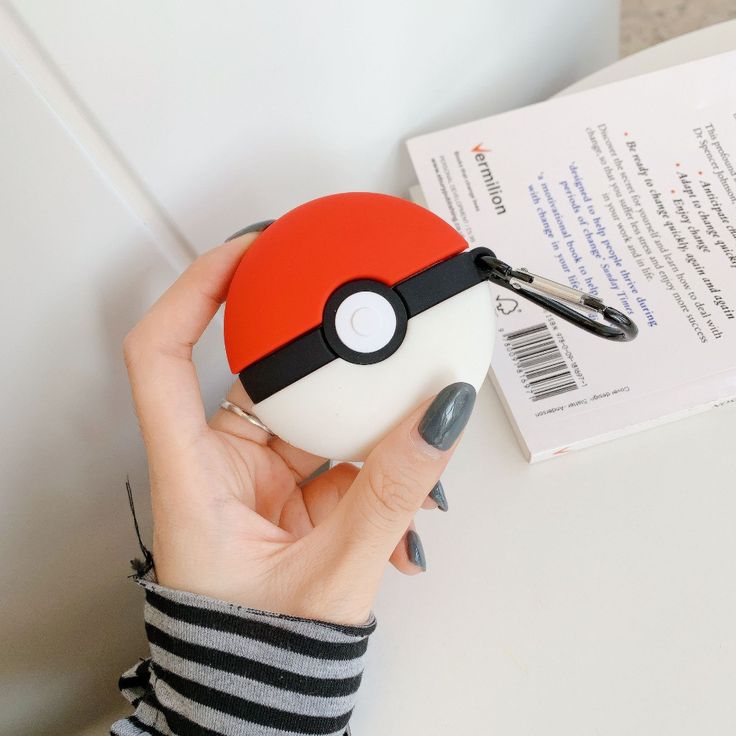 Airpods Case Soft Silicone Cover With Hook Clip For Airpods ( PokeBall)