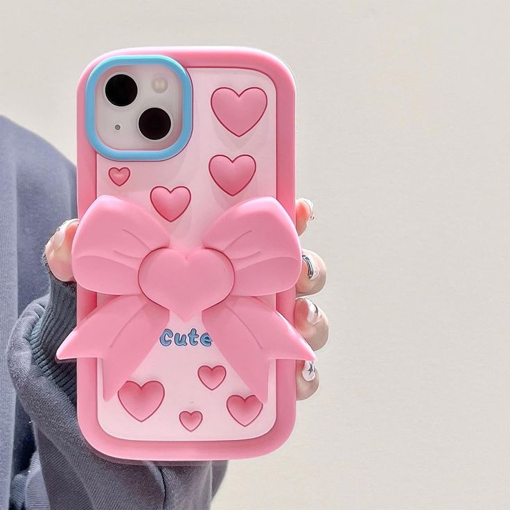 Cute Heart Bow Chic Silicone With Pop Stand Phone Case