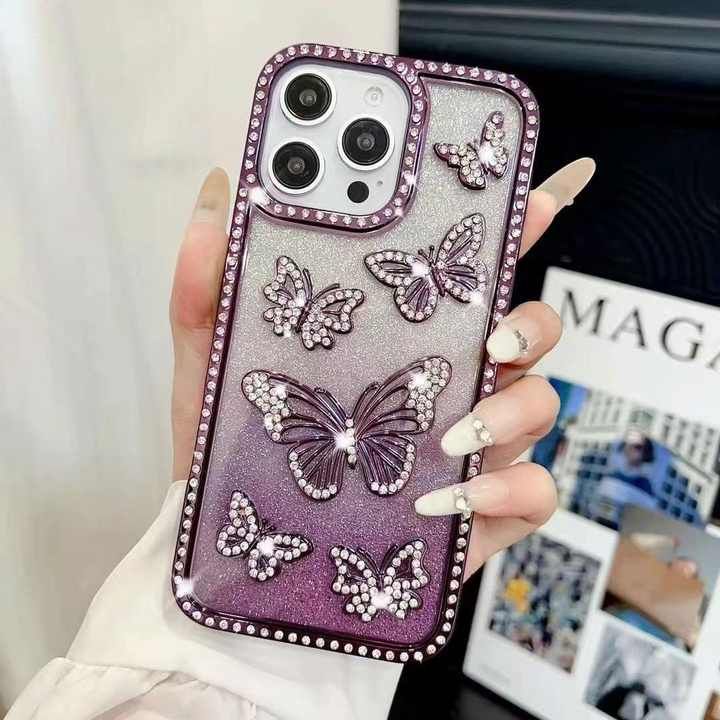 Luxury Shiny Butterfly Electroplating Diamond Case For iPhone