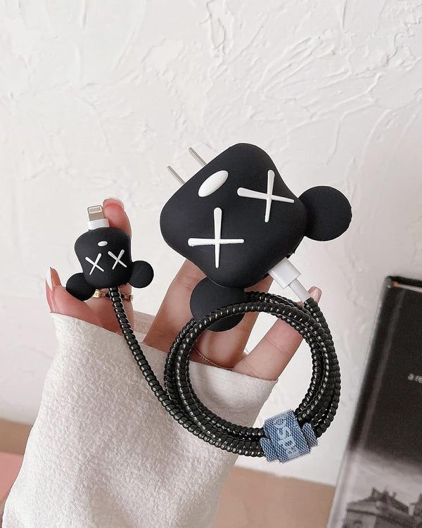 Cute Cartoon Series Fast Charger Protector for iPhone(Bear Brick Black)