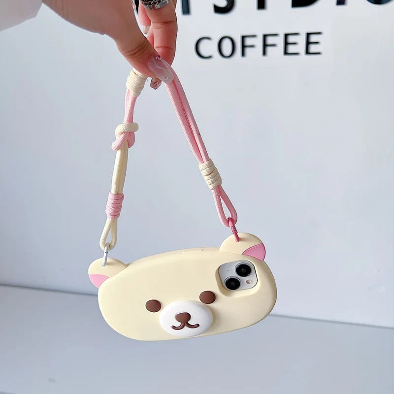 Bear Faced Silicone Phone Case with Lanyard Strap