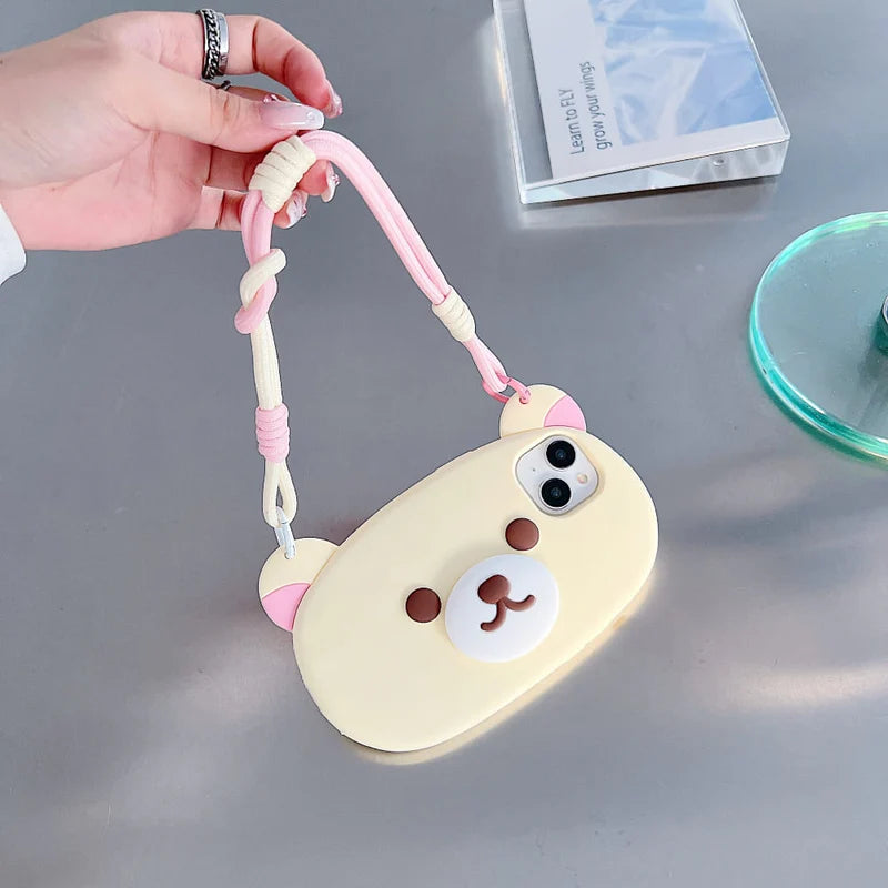 Bear Faced Silicone Phone Case with Lanyard Strap
