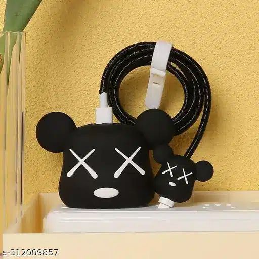 Cute Cartoon Series Fast Charger Protector for iPhone(Bear Brick Black)