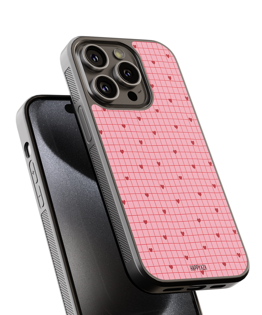 Blush Pink Heart Grid Designer Phone Case