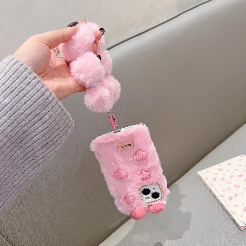 Bow Pattern Furry Phone Case with Furry Bracelet