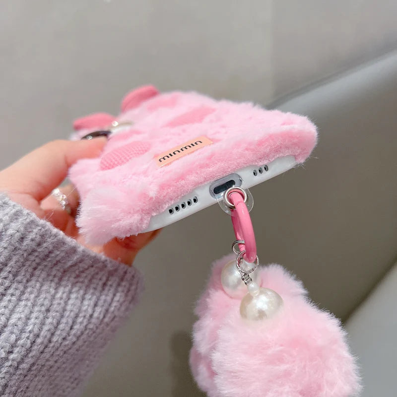 Bow Pattern Furry Phone Case with Furry Bracelet