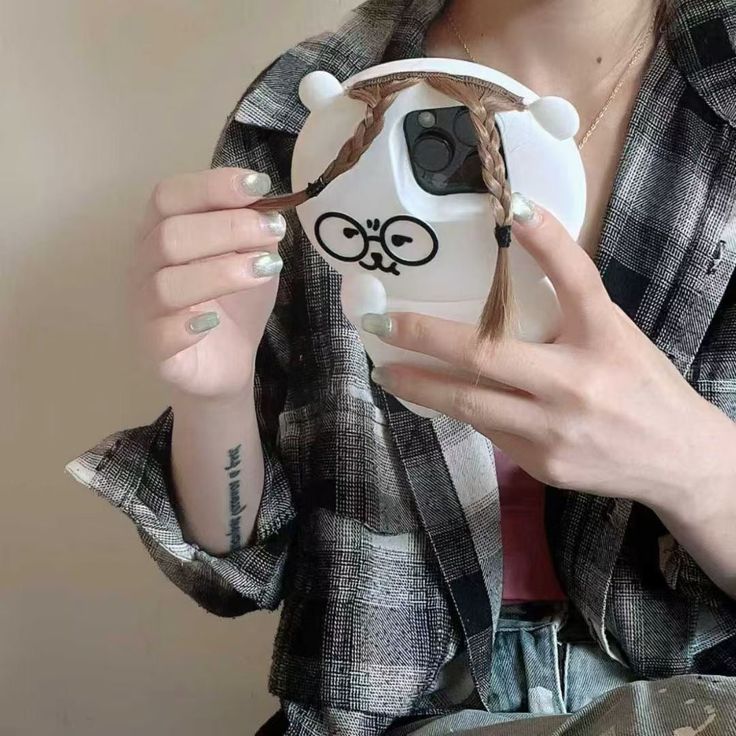 Braided-Hair Cute Cartoon Bear Silicone Phone case