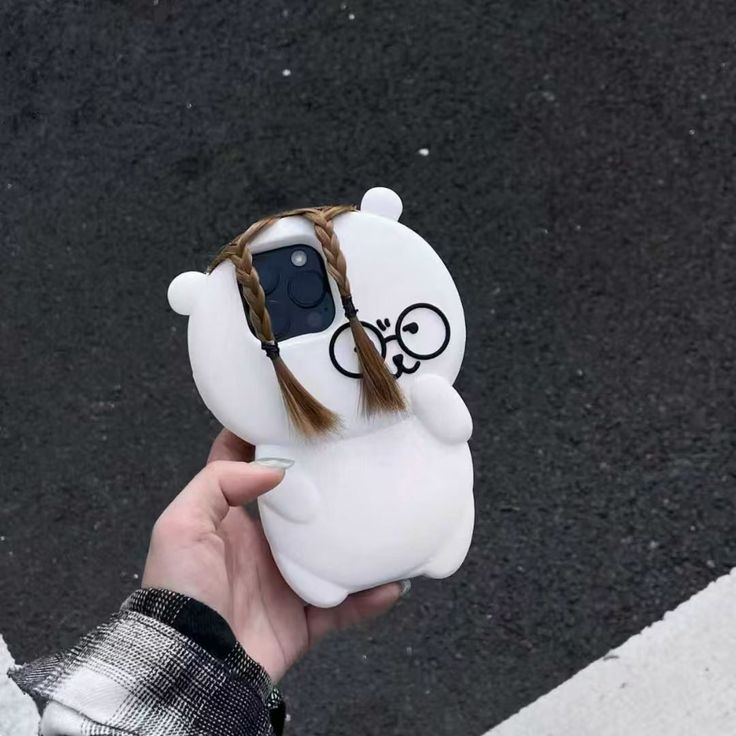 Braided-Hair Cute Cartoon Bear Silicone Phone case
