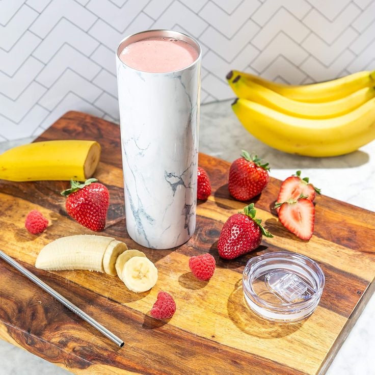 White Marble Designer Tumbler With Metal Straw