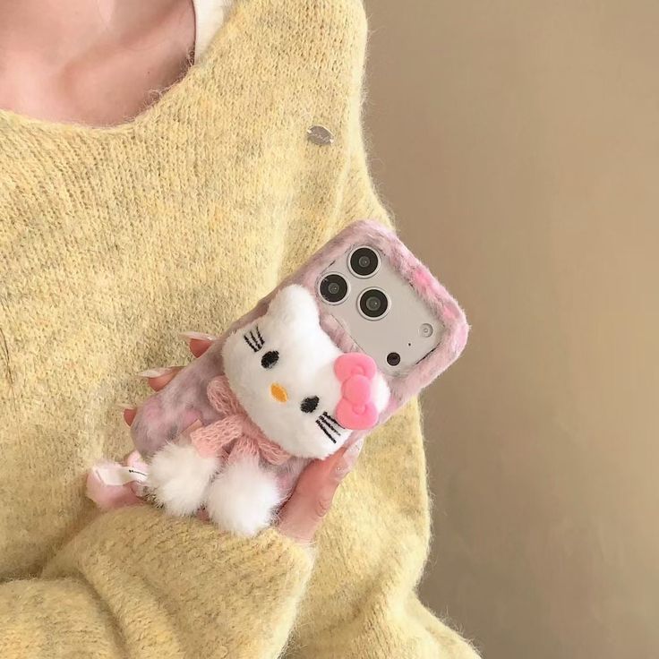 Kawaii Kitty Luxe Plush Phone Case With Furry Wrist Strap
