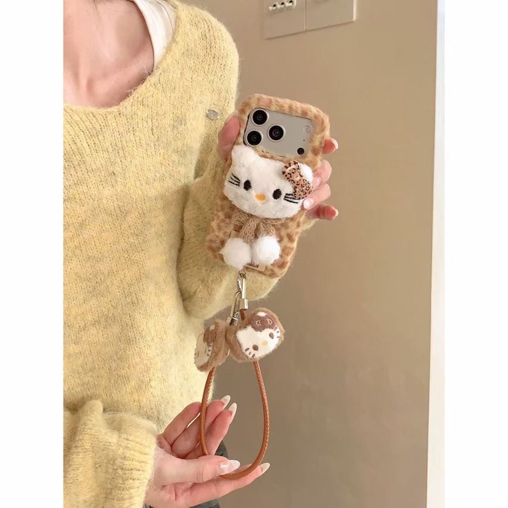 Kawaii Kitty Luxe Plush Phone Case With Furry Wrist Strap