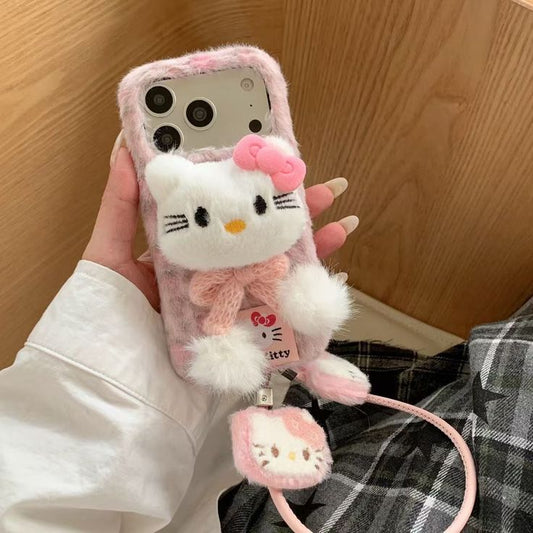 Kawaii Kitty Luxe Plush Phone Case With Furry Wrist Strap