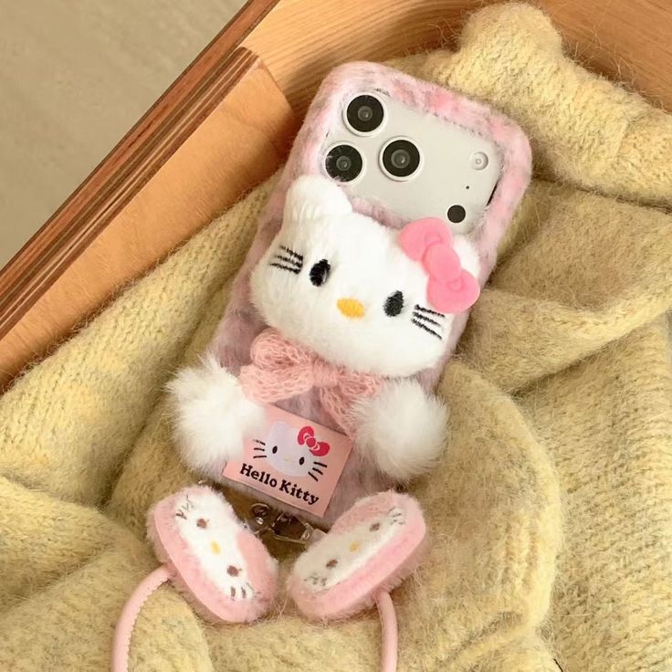 Kawaii Kitty Luxe Plush Phone Case With Furry Wrist Strap