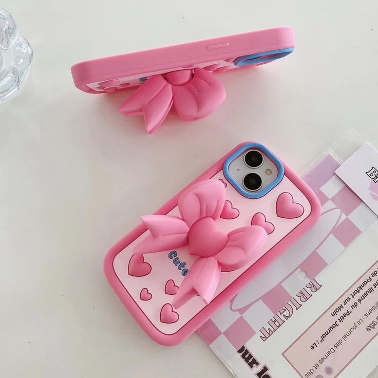 Cute Heart Bow Chic Silicone With Pop Stand Phone Case