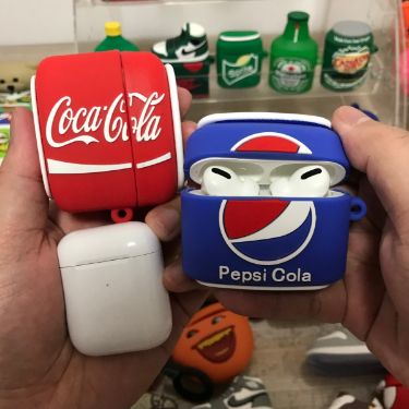 Airpods Case Soft Silicone Cover With Hook Clip For Airpods (Pepsi Cola)