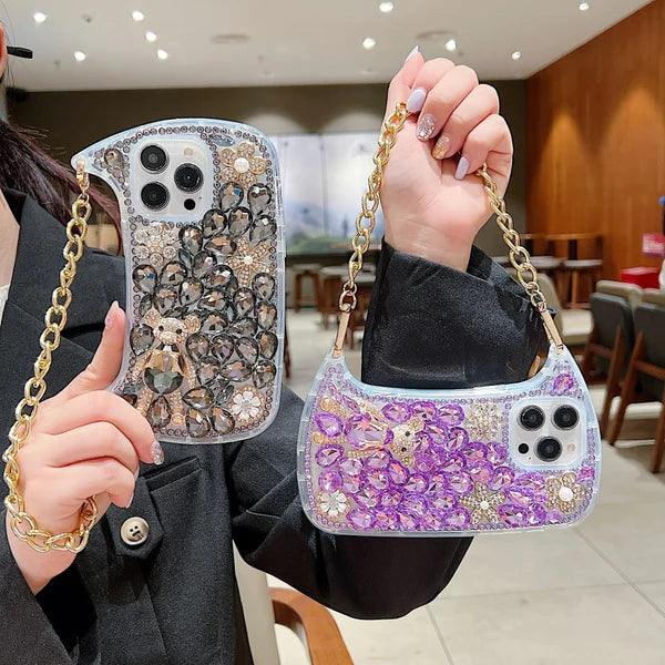 Colorful Diamond Phone Case With Metal Chain Strap