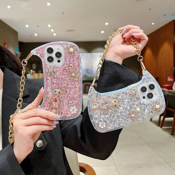 Colorful Diamond Phone Case With Metal Chain Strap
