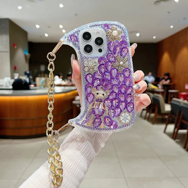 Colorful Diamond Phone Case With Metal Chain Strap
