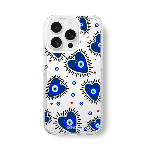 Blue Evil Eye With Hearts Silicone Phone Case