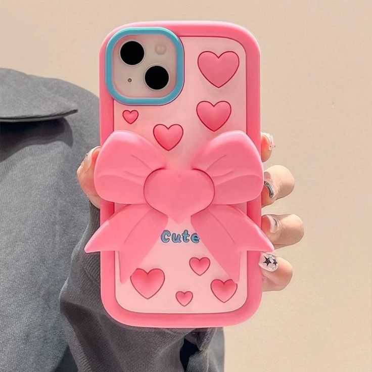 Cute Heart Bow Chic Silicone With Pop Stand Phone Case