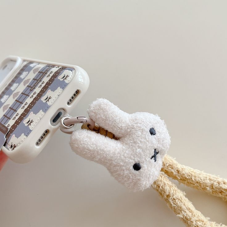 Cute Bunny Pattern Phone Case With Plush Charm Strap