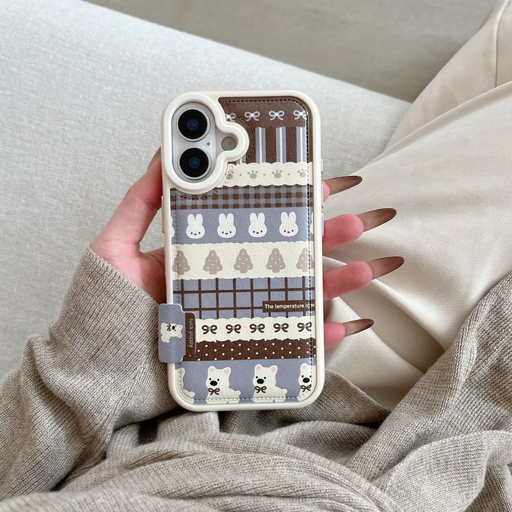 Cute Bunny Pattern Phone Case With Plush Charm Strap