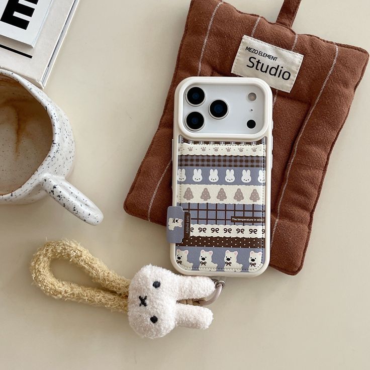 Cute Bunny Pattern Phone Case With Plush Charm Strap