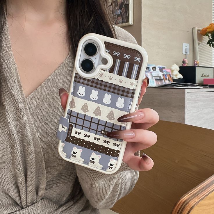 Cute Bunny Pattern Phone Case With Plush Charm Strap