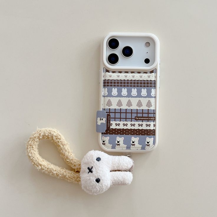 Cute Bunny Pattern Phone Case With Plush Charm Strap