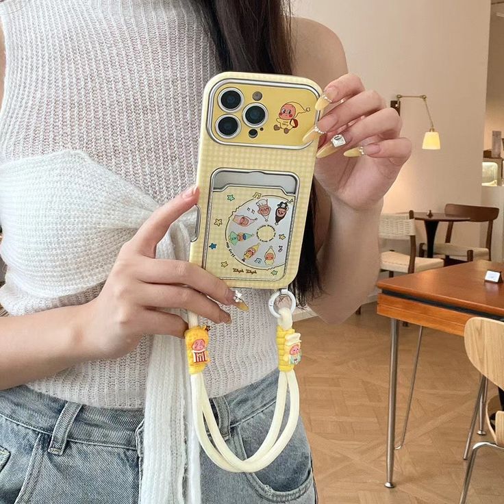 Yellow Pastel Cartoon Phone Case With Detachable Lanyard Strap