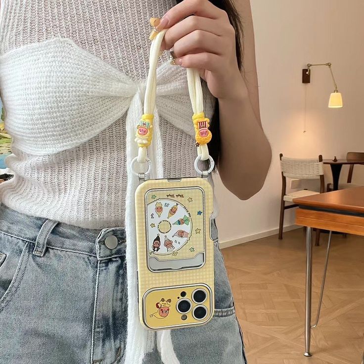 Yellow Pastel Cartoon Phone Case With Detachable Lanyard Strap