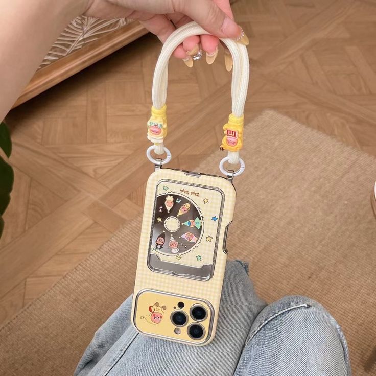 Yellow Pastel Cartoon Phone Case With Detachable Lanyard Strap