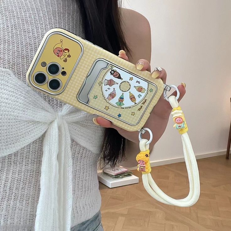 Yellow Pastel Cartoon Phone Case With Detachable Lanyard Strap