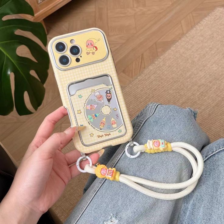 Yellow Pastel Cartoon Phone Case With Detachable Lanyard Strap