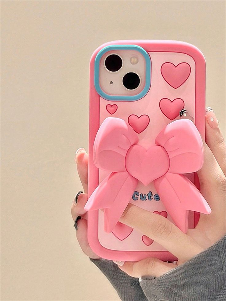 Cute Heart Bow Chic Silicone With Pop Stand Phone Case