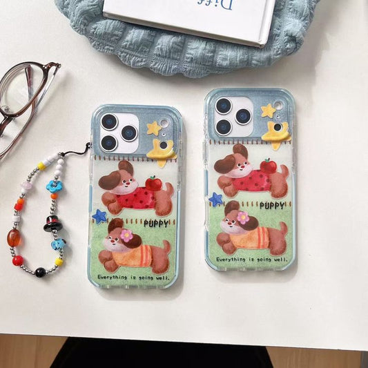Cute Puppy Phone Case With Charm Strap