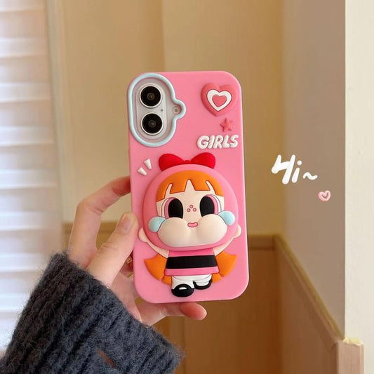 Cute Little Girl Silicone With Pop Stand Phone Case